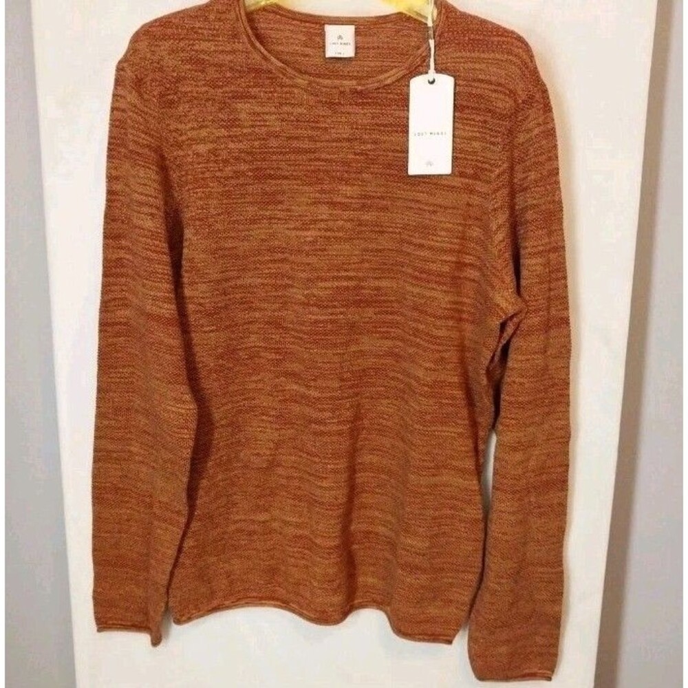 Lost Minds Men’s Cotton Textured Knit Pullover Sweater Size L Rust Brique